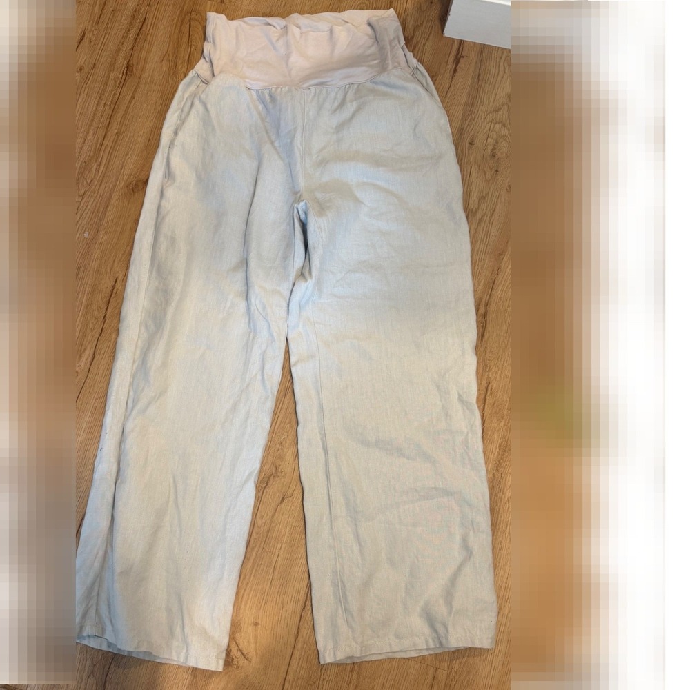 Garnet Hill Linen Wide Leg Linen Pants Gray Size L Relaxed Comfort Maternity